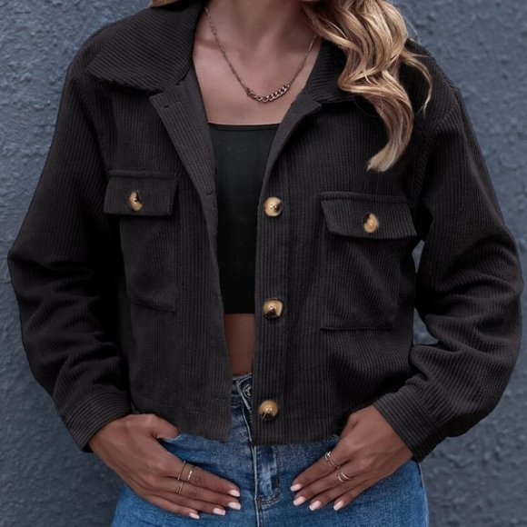 Corduroy trucker jacket shacket button up pocket - Picture 5 of 12